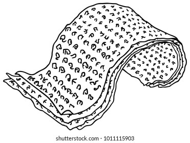 Ancient manuscript cartoon line drawing, horizontal, vector illustration, isolated
