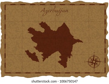 Ancient map with Azerbaijan silhouette on old parchment. Vector illustration. Separate layers.