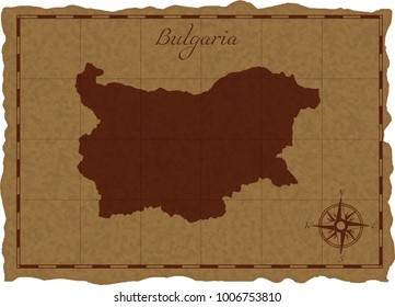 Ancient map with Bulgaria silhouette on old parchment. Vector illustration. Separate layers.