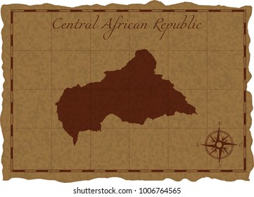 Ancient map with Central African Republic silhouette on old parchment. Vector illustration. Separate layers.