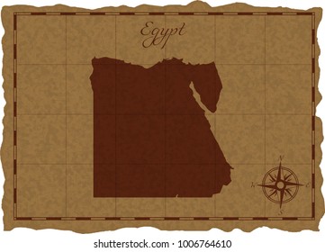 Ancient map with Egypt silhouette on old parchment. Vector illustration. Separate layers.