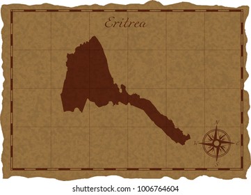 Ancient map with Eritrea silhouette on old parchment. Vector illustration. Separate layers.