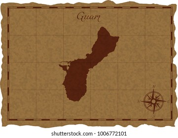 Ancient map with Guam silhouette on old parchment. Vector illustration. Separate layers.