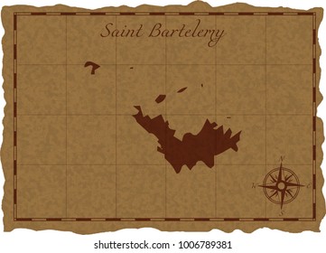 Ancient map with Saint Bartelemy silhouette on old parchment. Vector illustration. Separate layers.