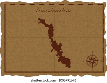 Ancient map with Transdniestria silhouette on old parchment. Vector illustration. Separate layers.