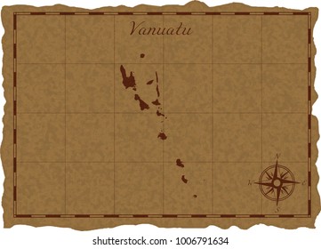 Ancient map with Vanuatu silhouette on old parchment. Vector illustration. Separate layers.