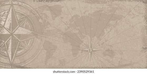 Ancient map vintage background colorful with world continents and compass rose for decorating advertising brochures of travel agency vector illustration