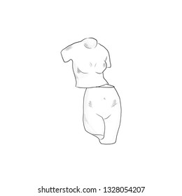 Ancient marble sculpture of woman body in mystical style. Linear sketching. Psychedelic fantasy design for sticker, tattoo, print for t-shirt, wall art.