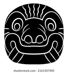 Ancient mask of fantastic monster beast. Native American art of ancient Peru. Chavín de Huántar culture. Black and white negative silhouette.