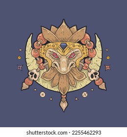 Ancient mask. Hand drawn vector illustration. Art for merch. Sketch style drawing.