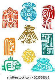 Ancient maya elements and symbols set of religious design. Vector illustration