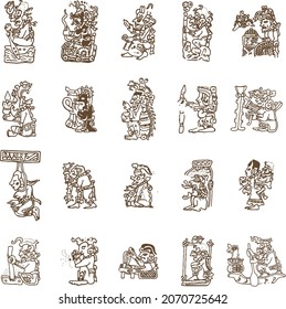 Ancient maya gods mask symbol illustration set