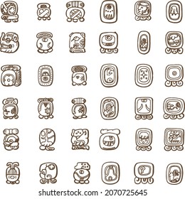 Ancient maya gods mask symbol illustration set