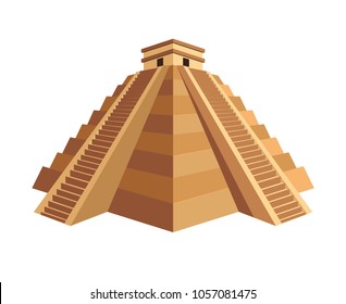 Ancient Maya Pyramid With Temple On Top And Long Stairs