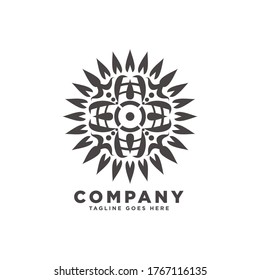 Ancient maya sun and flower logo icon, South American Inca, Mayan, Aztec, mexican symbol of the Sun