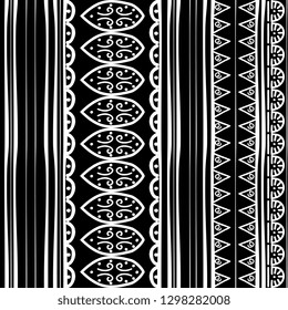 ancient maya tribal ethnic seamless pattern with black and white color vector illustration for fashion textile print and wrapping
