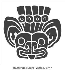 Ancient mayan bat deity glyph symbol black and white illustration with precolumbian, cultural