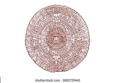 Ancient Mayan Calendar vector illustration - Hand drawn - Out line