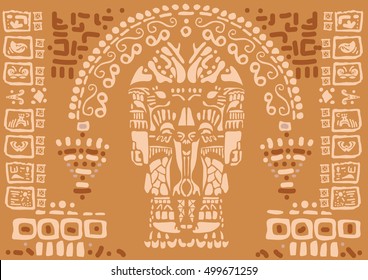 Ancient Mayan hieroglyphics in stone.