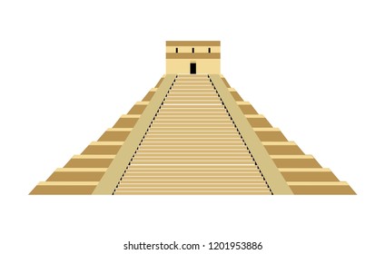 Ancient Mayan pyramid front, isolated