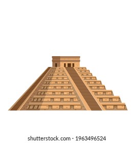 Ancient Mayan pyramid icon, famous tourist landmark of Mexico, Aztec pyramid vector illustration.
