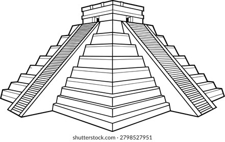Ancient Mayan Pyramid Temple Chichen Itza Coloring Page Outline Vector Illustration