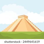 Ancient Mayan pyramids Chichen Itza. El Castillo (The Kukulkan Temple) mayan pyramid in Yucatan, Mexico. Vector illustration