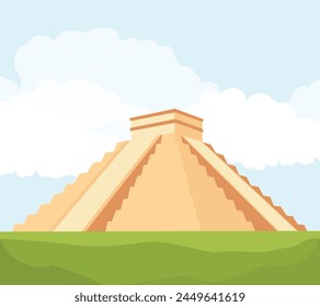 Ancient Mayan pyramids Chichen Itza. El Castillo (The Kukulkan Temple) mayan pyramid in Yucatan, Mexico. Vector illustration