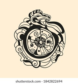 Ancient mayan tattoo picture. Mexican mesoamerican glyph, hieroglyphic. Maya civilization collection. Old school tattoo style. Vector illustration