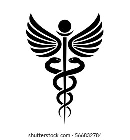 Ancient medical symbol caduceus vector illustration isolated on white background. Snake medical sign. Flat web design element.
