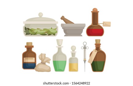 Ancient Medical Tools And Laboratory Equipment Vector Set