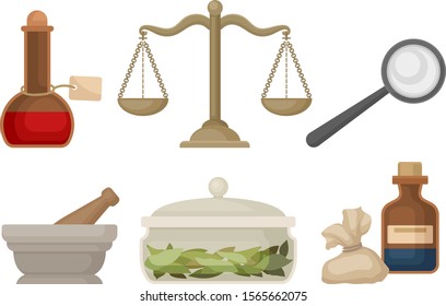 Ancient Medical Tools And Laboratory Equipment Vector Set