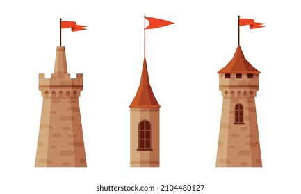 Ancient Medieval Castle or Fortress Wall Element Vector Set