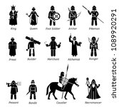 Ancient medieval characters classes and warriors icon set.