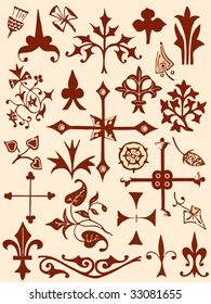 Ancient and medieval ornamental design elements set