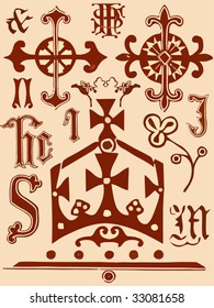 Ancient and medieval ornamental design elements set