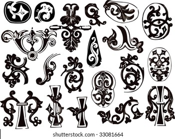 Ancient and medieval ornamental design elements set