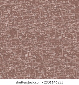 Ancient Mediterranean city landscape, vector seamless pattern, monochrome wallpaper background