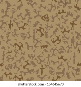 Ancient Mediterranean sculpture seamless pattern. Cave painting animals seamless background. Vector art illustration. 