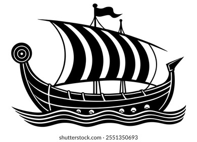 Ancient Merchant Ship with Decorated Sails Vector Illustration

