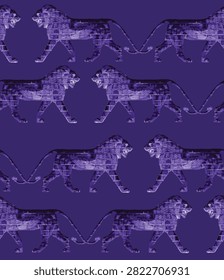 Ancient Mesopotamian Lion Seamless Pattern Inspired by Assyrian Relief Sculpture, Historical Stone Wall Motif and Archaeological Textile Design