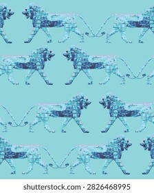 Ancient Mesopotamian Lion Seamless Pattern Inspired by Assyrian Relief Sculpture, Historical Stone Wall Motif and Archaeological Textile Design