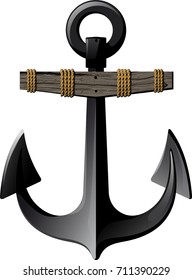 Ancient metal anchor with a wooden crossbar