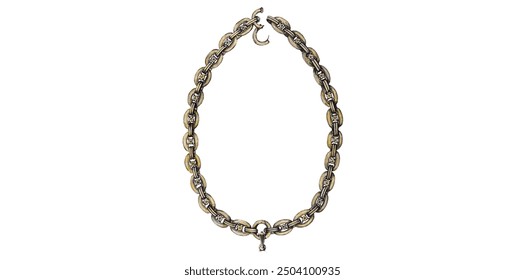 Ancient Metallic Chain Necklace Vector Illustration.	