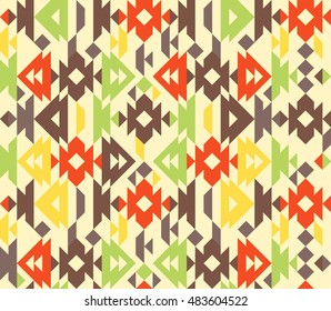 Ancient Mexican Aztec colorful ornamental fabric textile background - vector seamless pattern