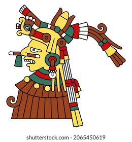 Antiguo dios o diosa azteca mexicano. Ilustración del códice. Arte nativo americano. Ilustración vectorial aislada.