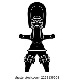 Ancient Mexican female figurine of a dancer from Tlatilco. Pre Columbian Native American art. Black and white negative silhouette. Great Mother archetype of a goddess.