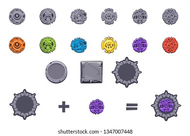 Ancient Mexican mythology symbol isolated, Constructor to create kit different American Aztec symbols, Mayan culture native totem. Vector icons.. Objects on a separate layer.