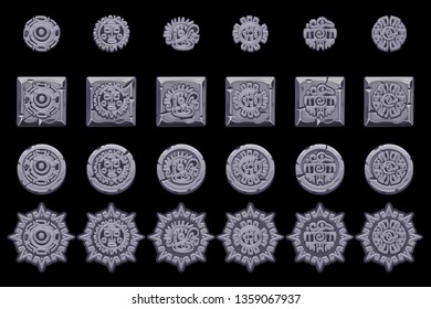 Ancient Mexican mythology symbols isolated. American aztec, mayan culture native totem. Set Vector icons. Objects on a separate layer.