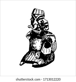 ancient mexican statuette sketch black and white